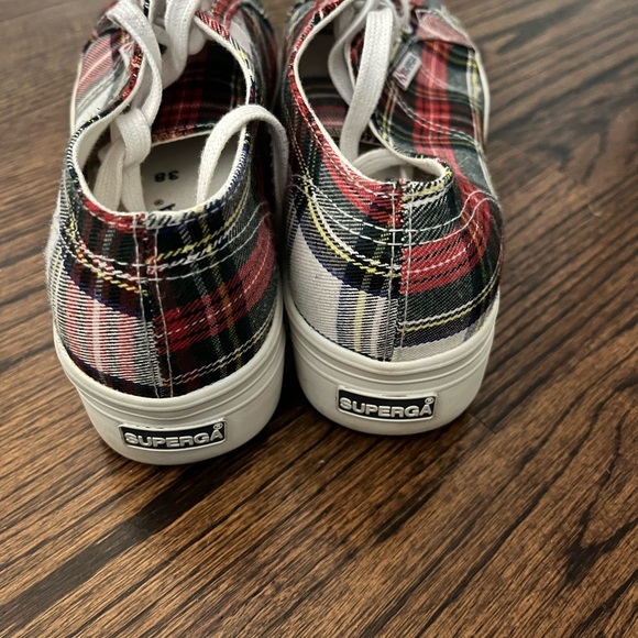Superga size 38 (7.5 W) red & black plaid platform sneakers - Picture 3 of 5